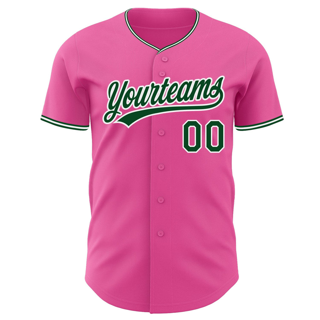 Custom Pink Green-White Authentic Baseball Jersey