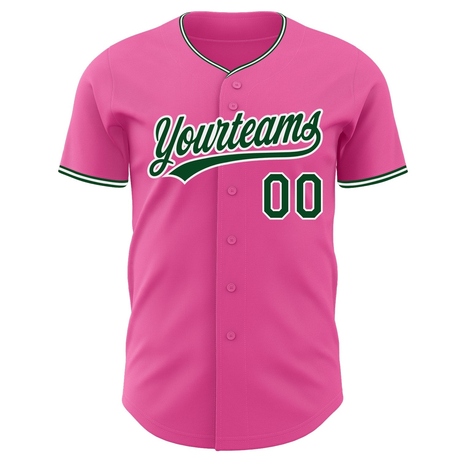 Custom Pink Green-White Authentic Baseball Jersey