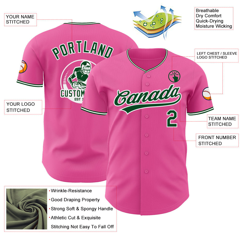 Custom Pink Green-White Authentic Baseball Jersey