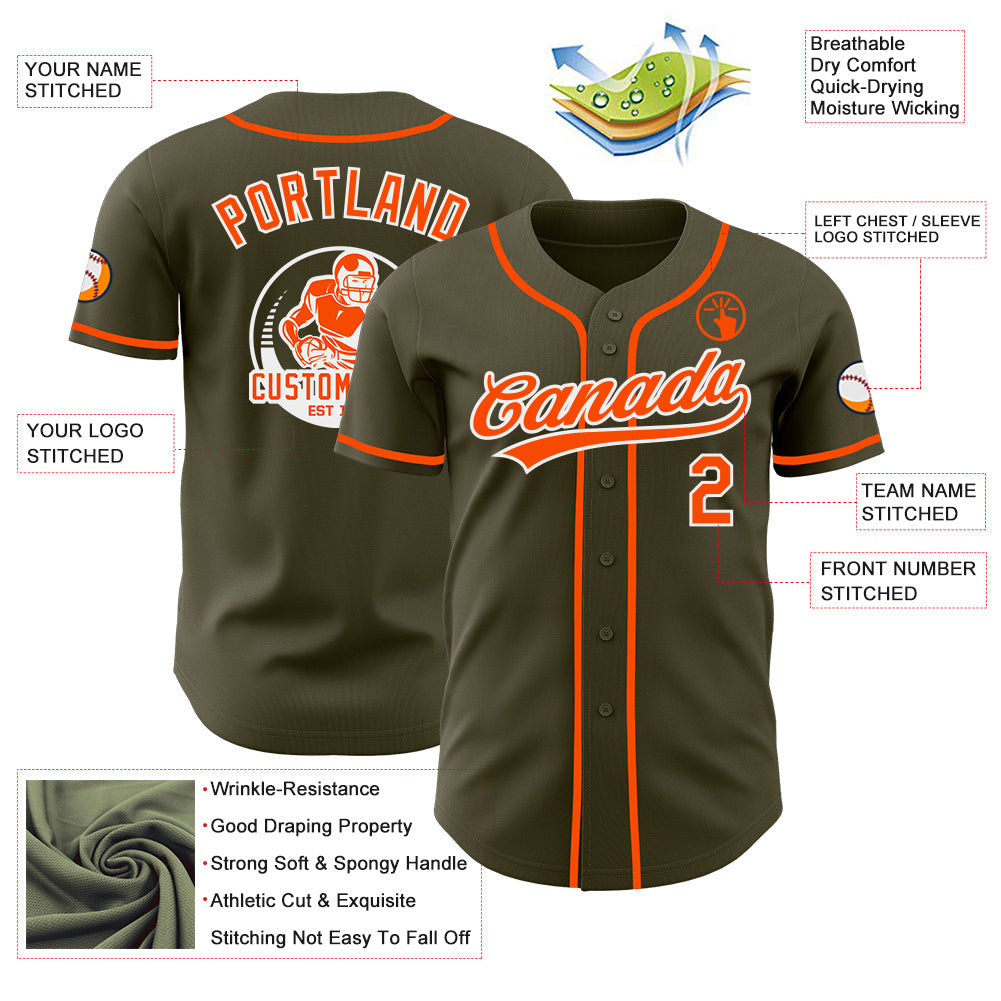 Custom Olive Orange-White Authentic Baseball Jersey