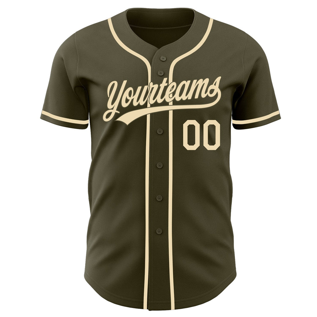 Custom Olive-Cream Authentic Baseball Jersey
