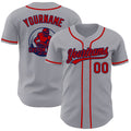 Custom Gray Red-Navy Authentic Baseball Jersey