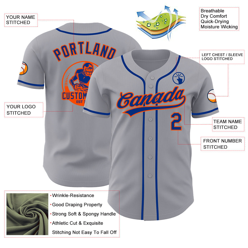 Custom Gray Royal-Orange Authentic Baseball Jersey