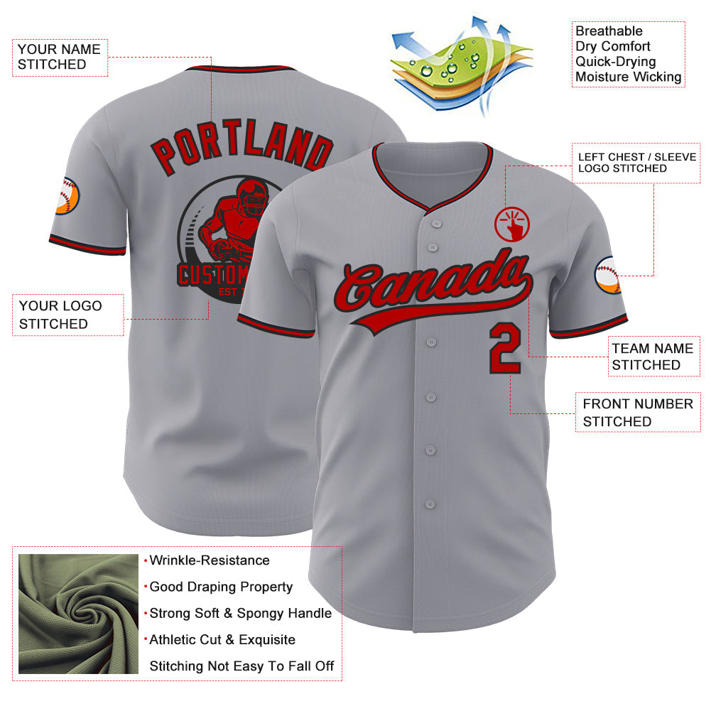 Custom Gray Red-Black Authentic Baseball Jersey