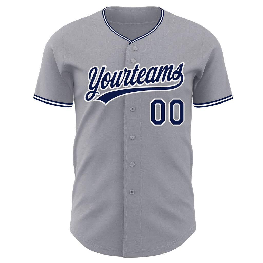 Custom Gray Navy-White Authentic Baseball Jersey