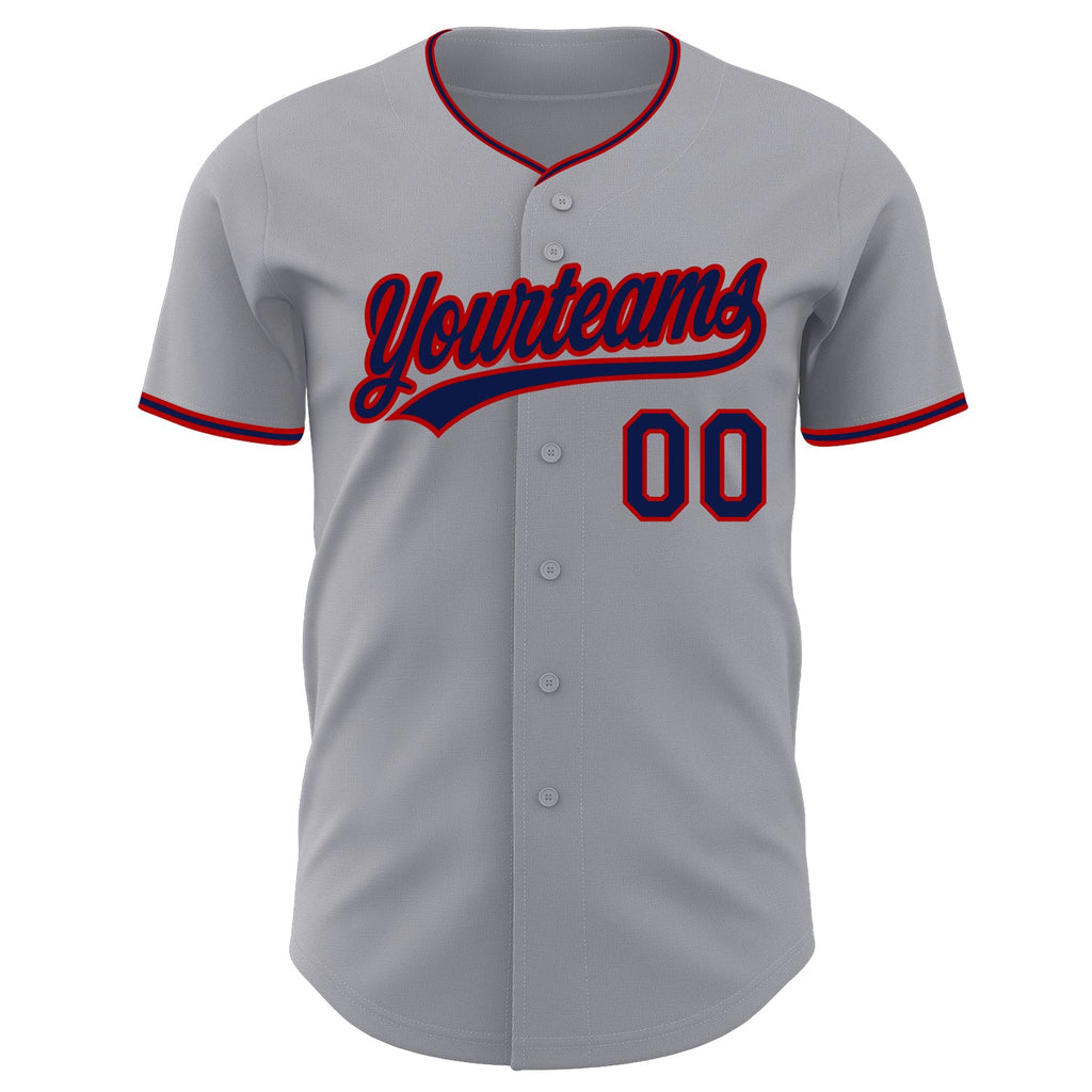 Custom Gray Navy-Red Authentic Baseball Jersey