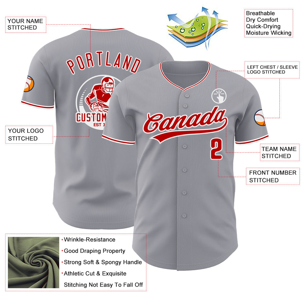 Custom Gray Red-White Authentic Baseball Jersey