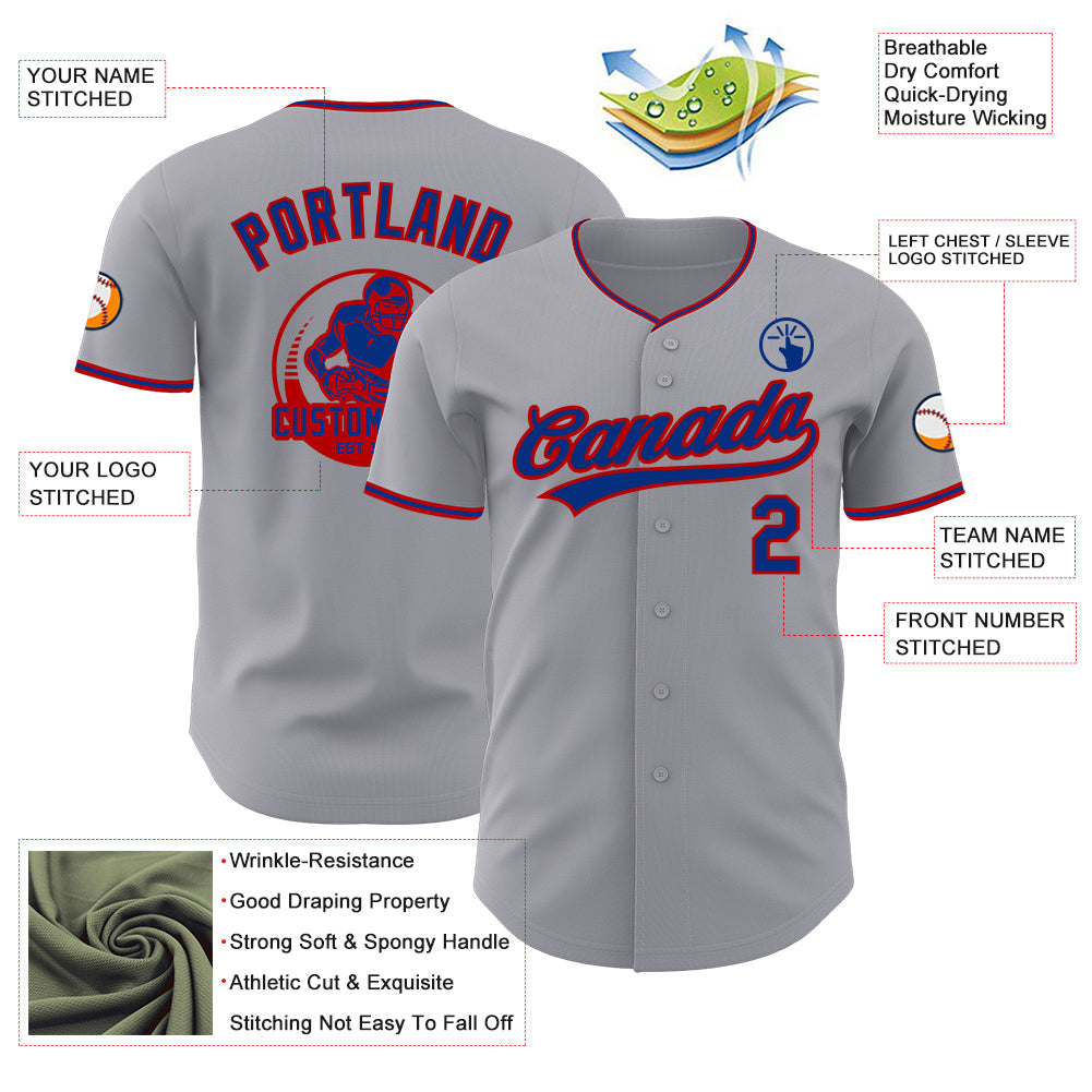Custom Gray Royal-Red Authentic Baseball Jersey