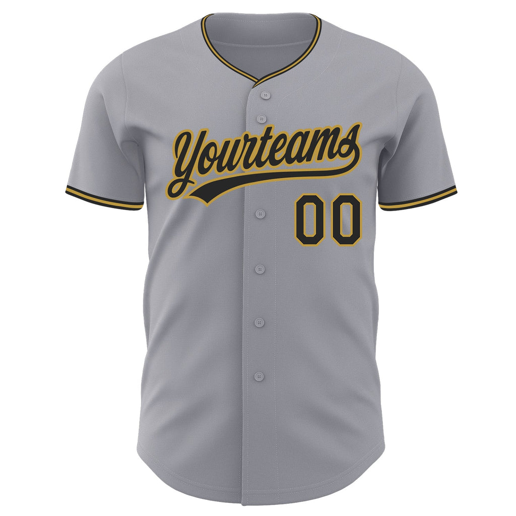 Custom Gray Black-Old Gold Authentic Baseball Jersey