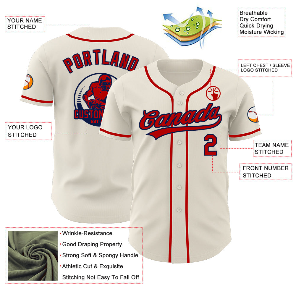 Custom Cream Red-Navy Authentic Baseball Jersey