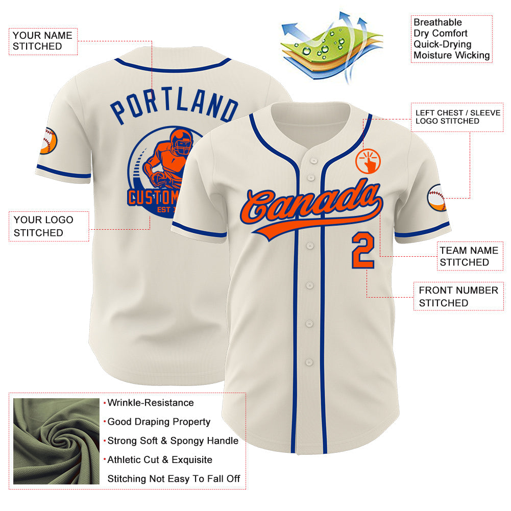Custom Cream Orange-Royal Authentic Baseball Jersey