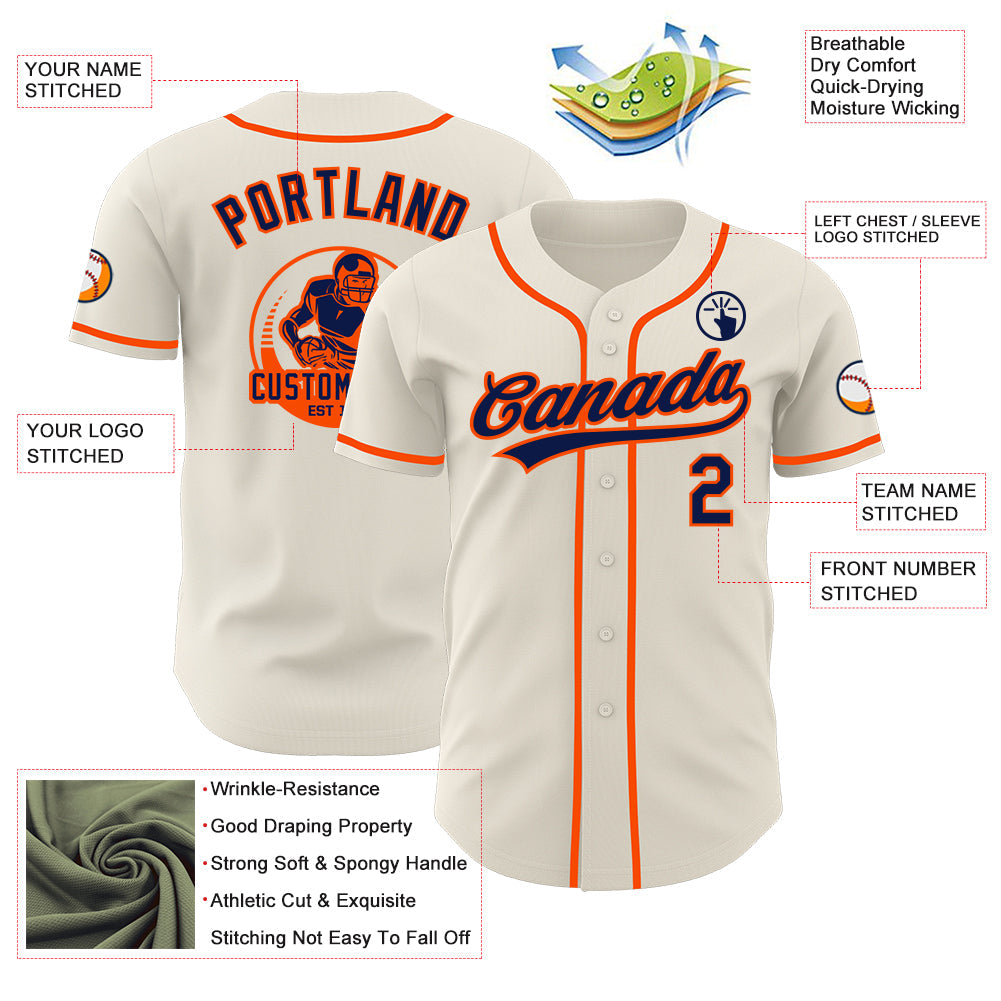 Custom Cream Navy-Orange Authentic Baseball Jersey