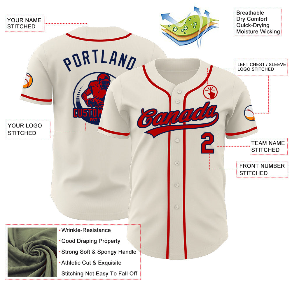 Custom Cream Red-Navy Authentic Baseball Jersey