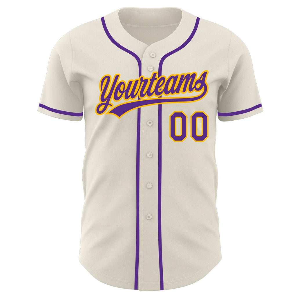 Custom Cream Purple-Gold Authentic Baseball Jersey