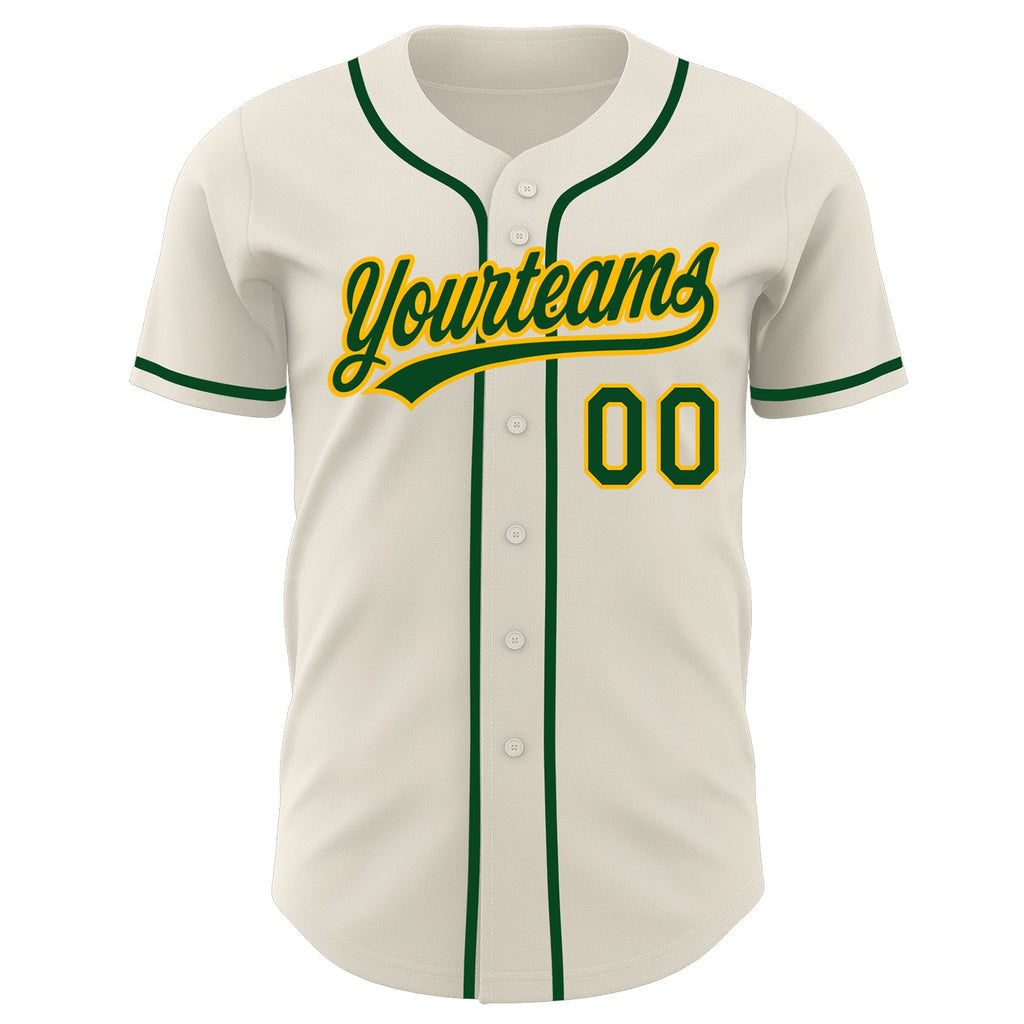 Custom Cream Green-Gold Authentic Baseball Jersey