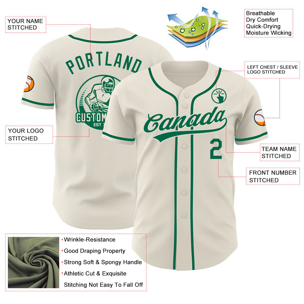 Custom Cream-Kelly Green Authentic Baseball Jersey