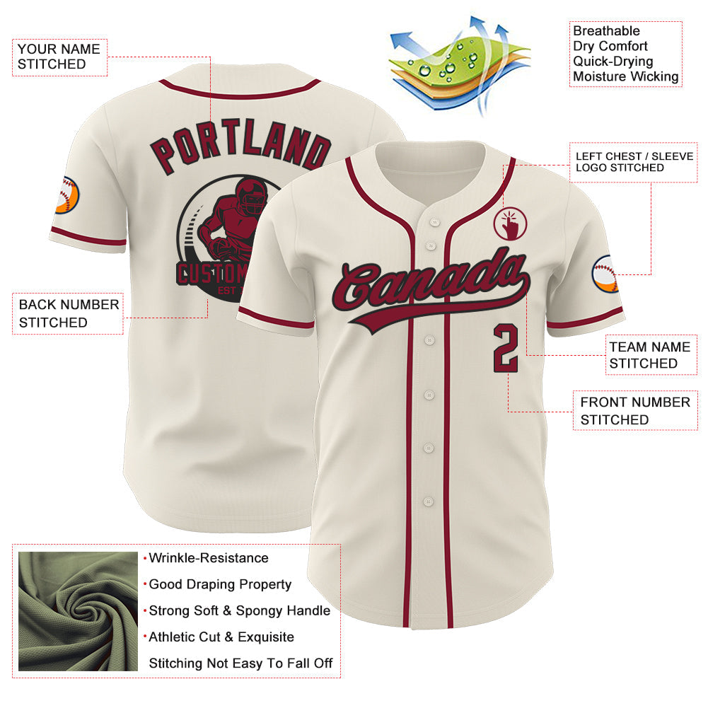 Custom Cream Crimson-Black Authentic Baseball Jersey