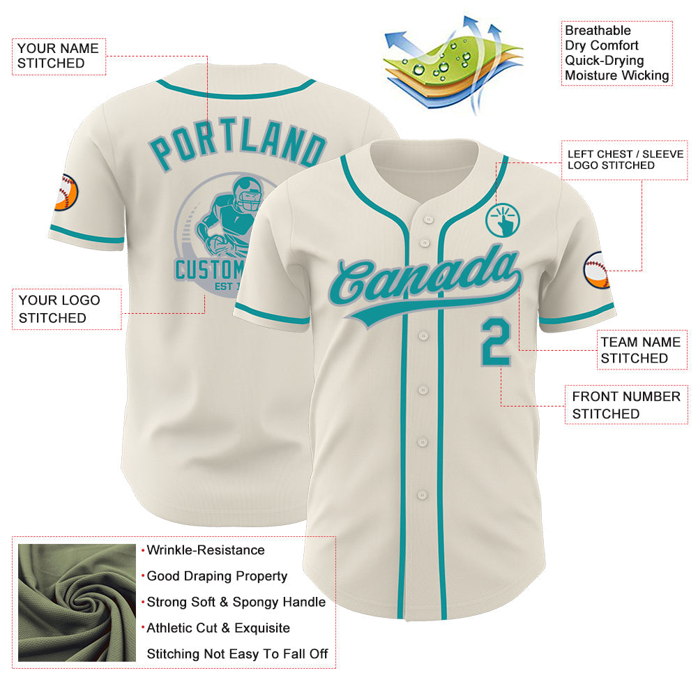 Custom Cream Teal-Gray Authentic Baseball Jersey