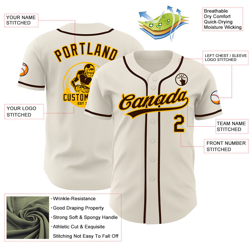 Custom Cream Brown-Gold Authentic Baseball Jersey