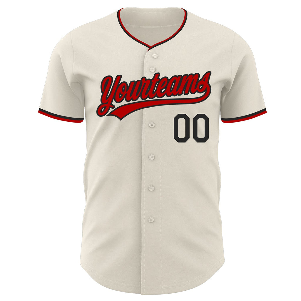Custom Cream Black-Red Authentic Baseball Jersey