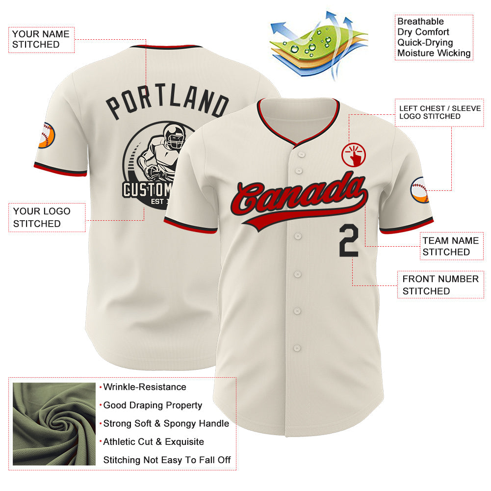 Custom Cream Black-Red Authentic Baseball Jersey