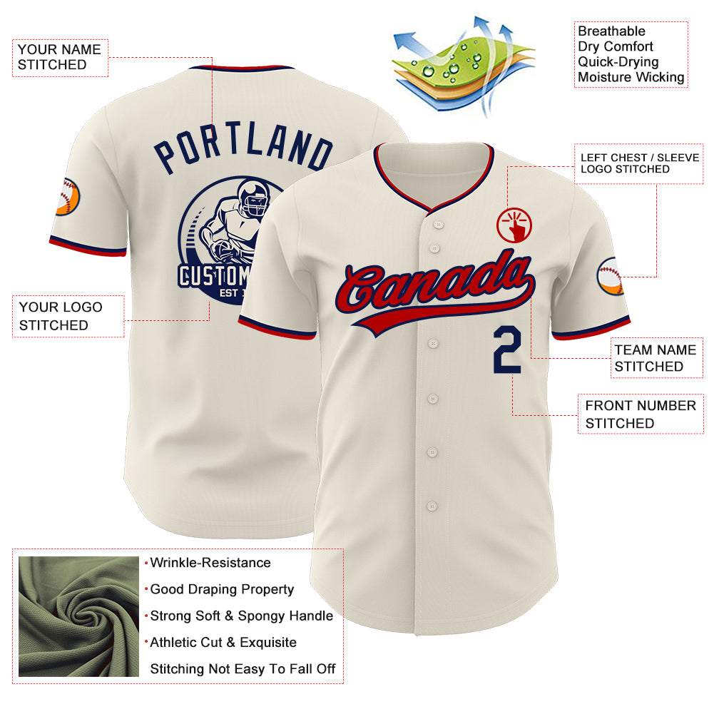 Custom Cream Navy-Red Authentic Baseball Jersey