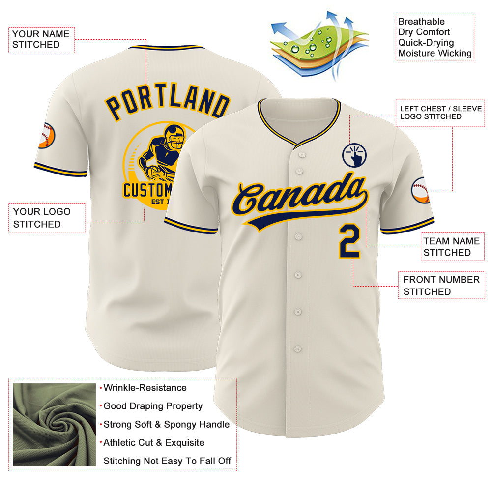Custom Cream Navy-Gold Authentic Baseball Jersey