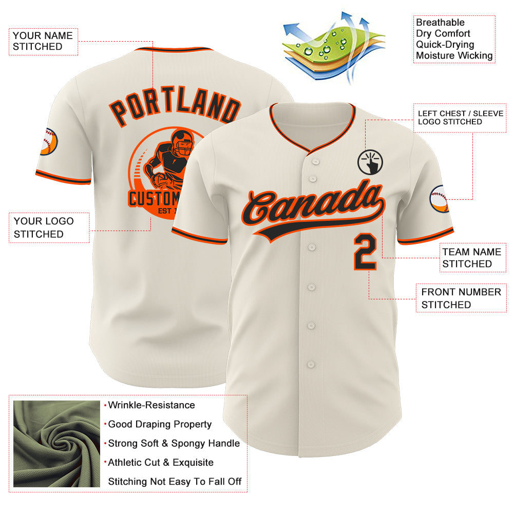 Custom Cream Black-Orange Authentic Baseball Jersey