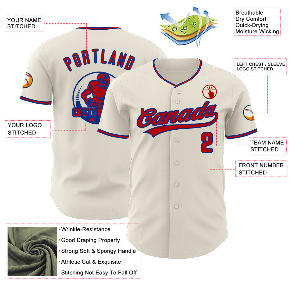 Custom Cream Red-Royal Authentic Baseball Jersey
