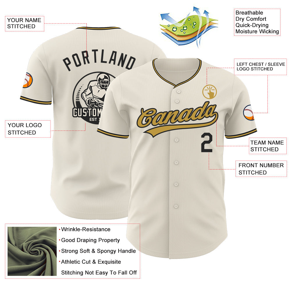 Custom Cream Black-Old Gold Authentic Baseball Jersey