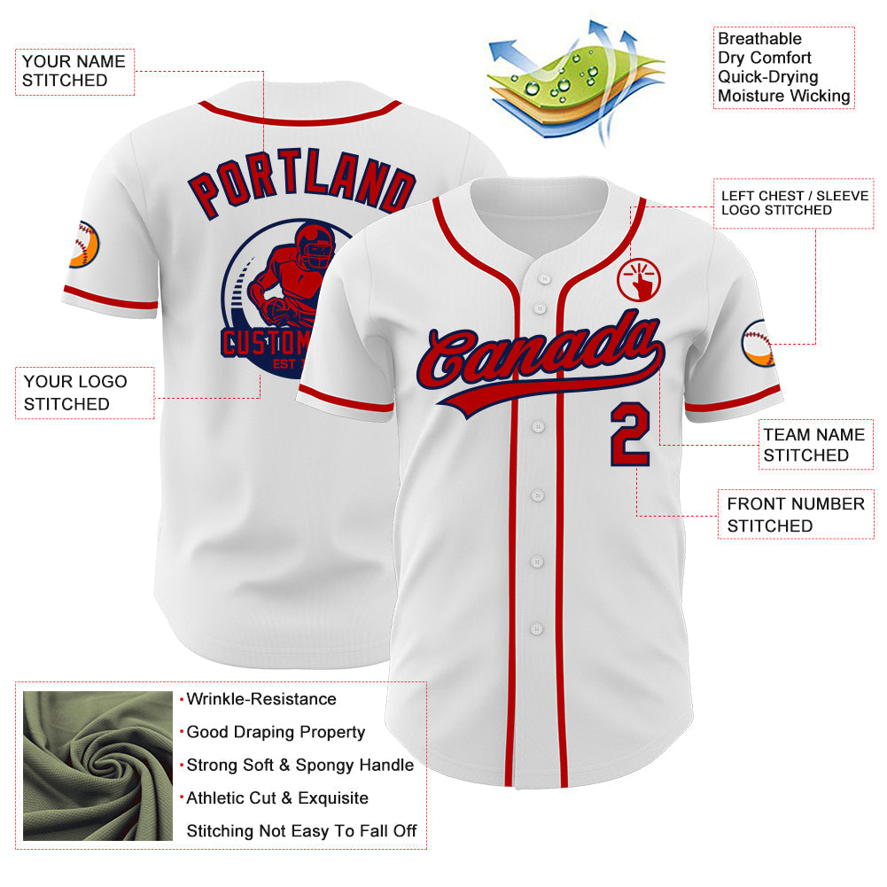 Custom White Red-Navy Authentic Baseball Jersey