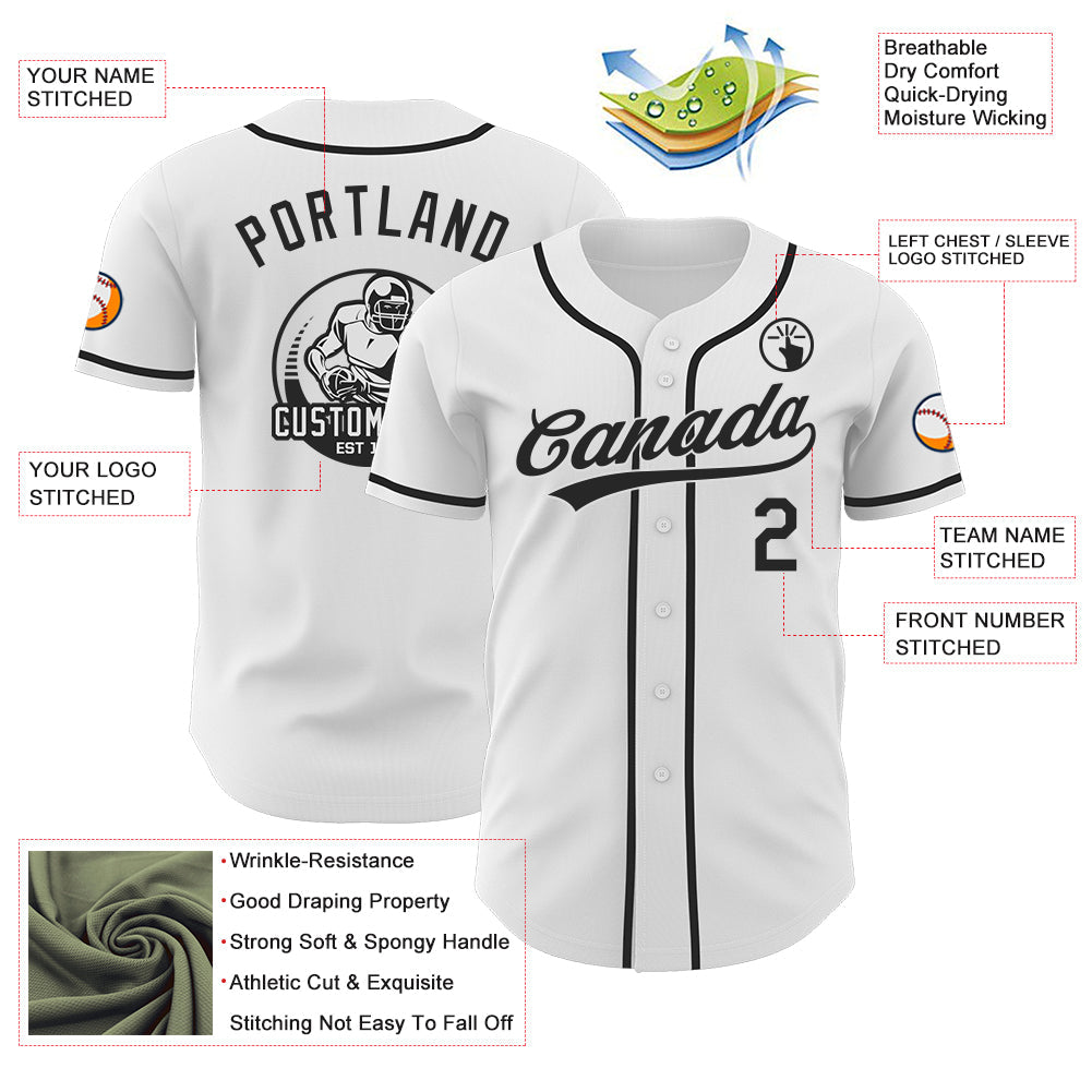 Custom White-Black Authentic Baseball Jersey