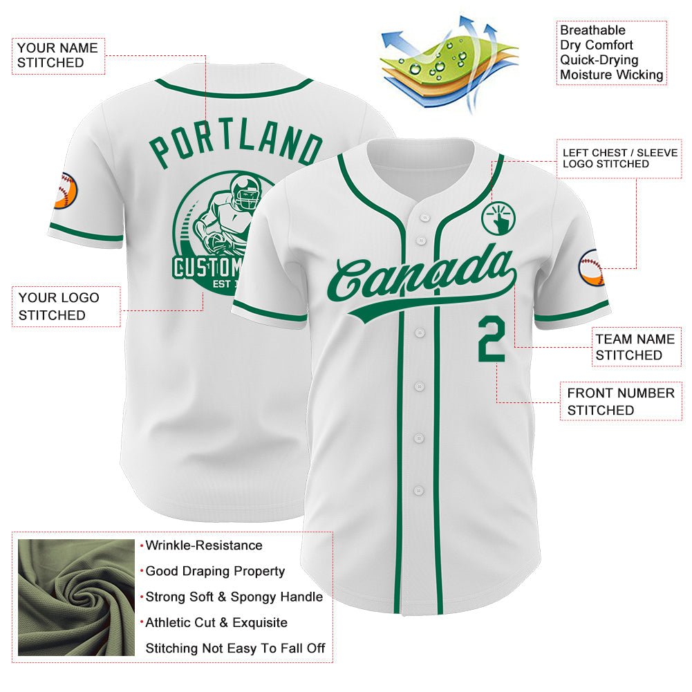 Custom White-Kelly Green Authentic Baseball Jersey