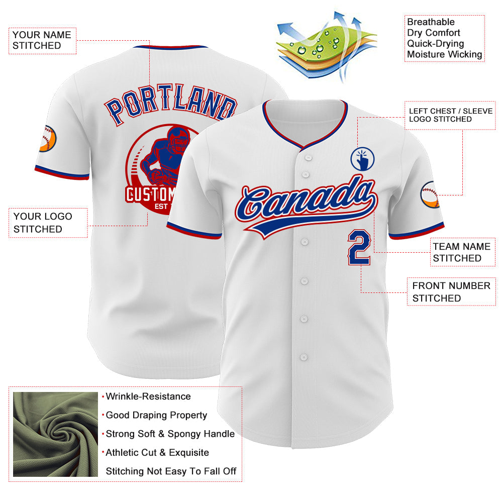 Custom White Royal-Red Authentic Baseball Jersey