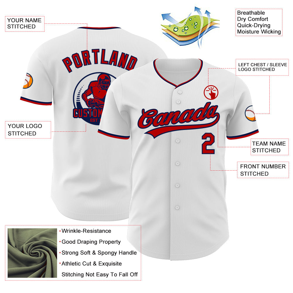 Custom White Red-Navy Authentic Baseball Jersey
