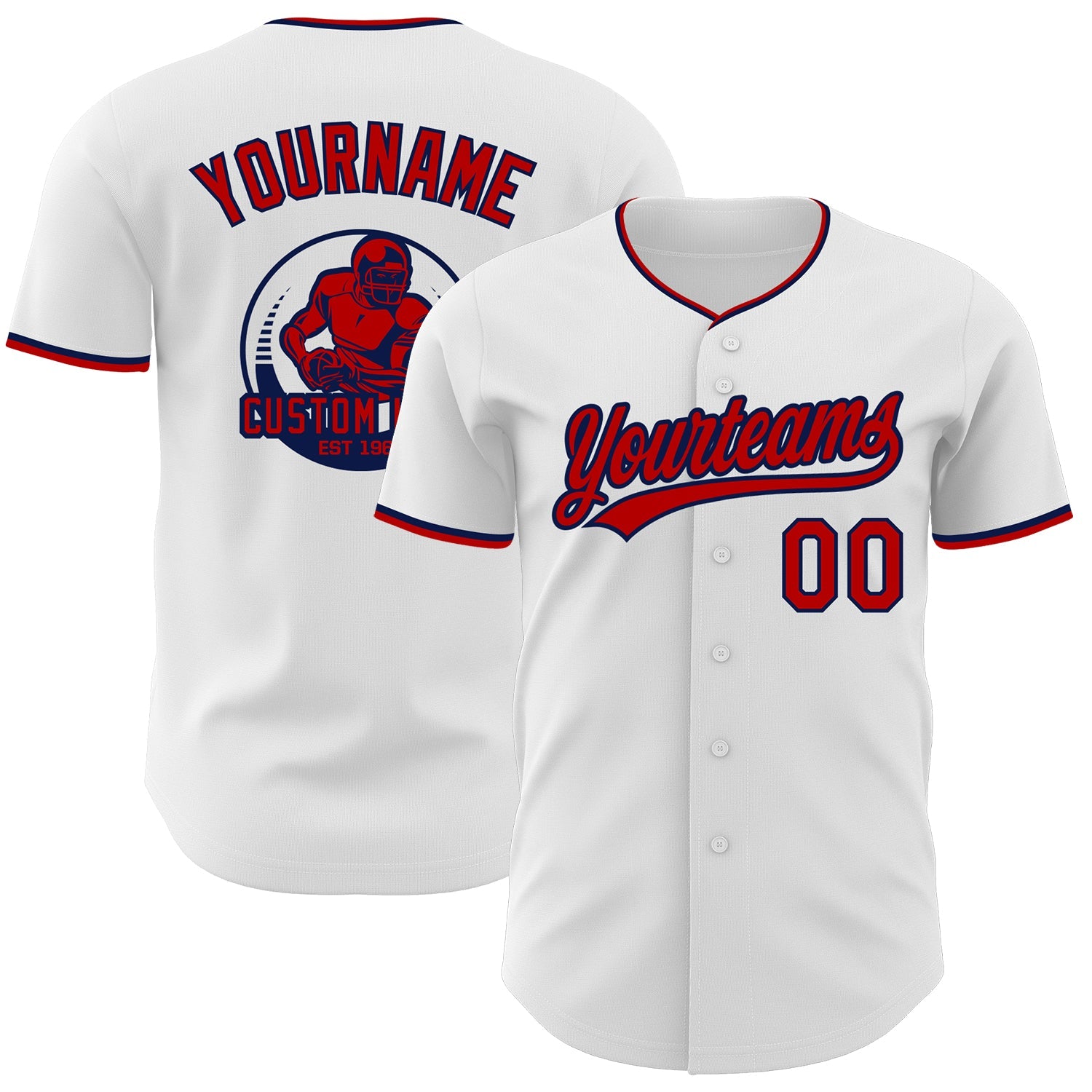 Custom White Red-Navy Authentic Baseball Jersey