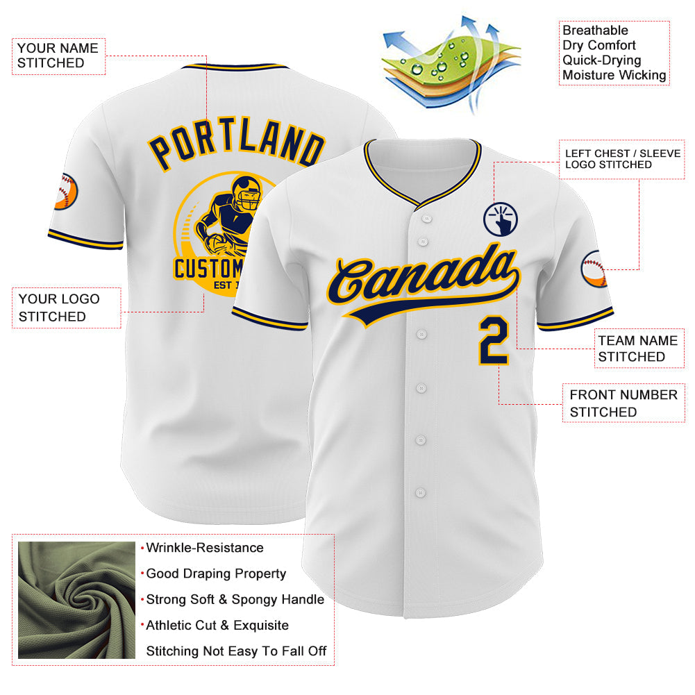 Custom White Navy-Gold Authentic Baseball Jersey