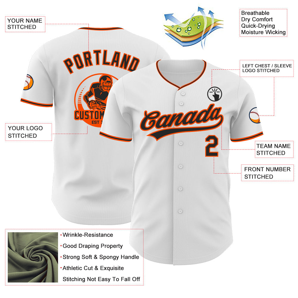 Custom White Black-Orange Authentic Baseball Jersey