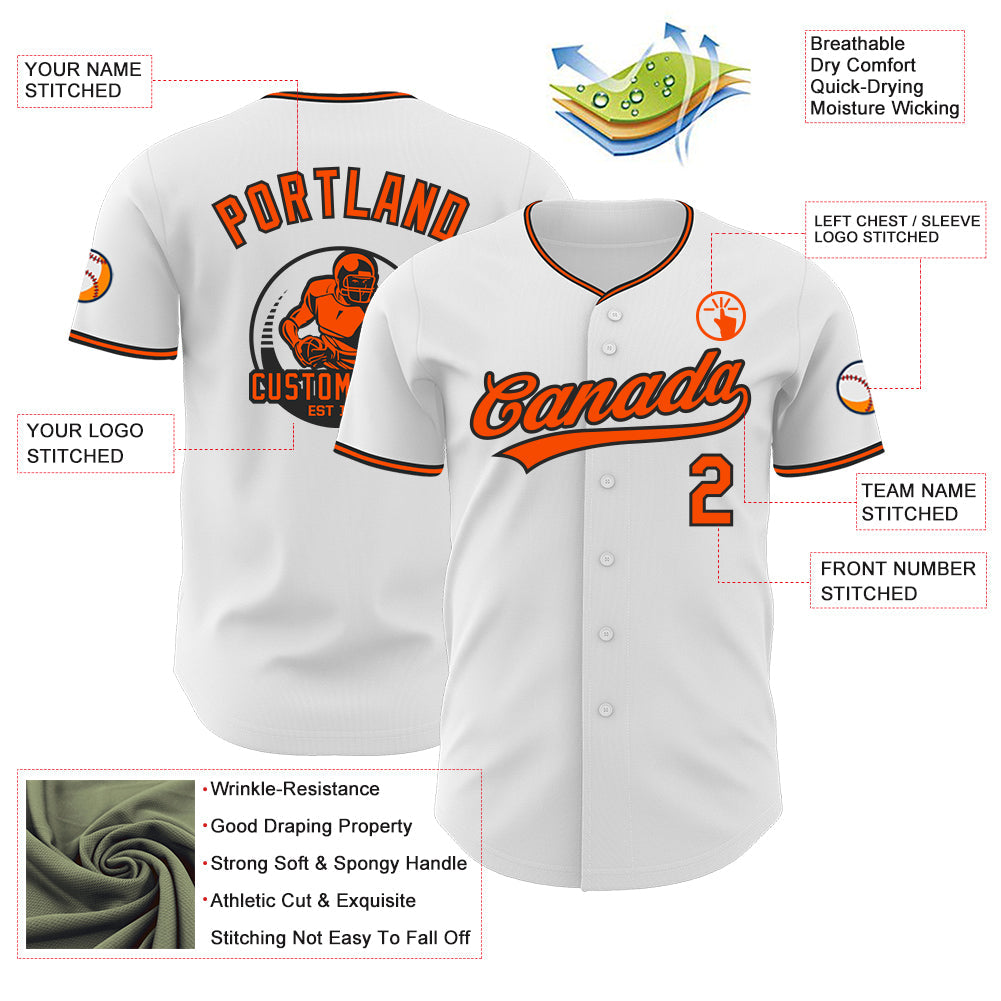 Custom White Orange-Black Authentic Baseball Jersey
