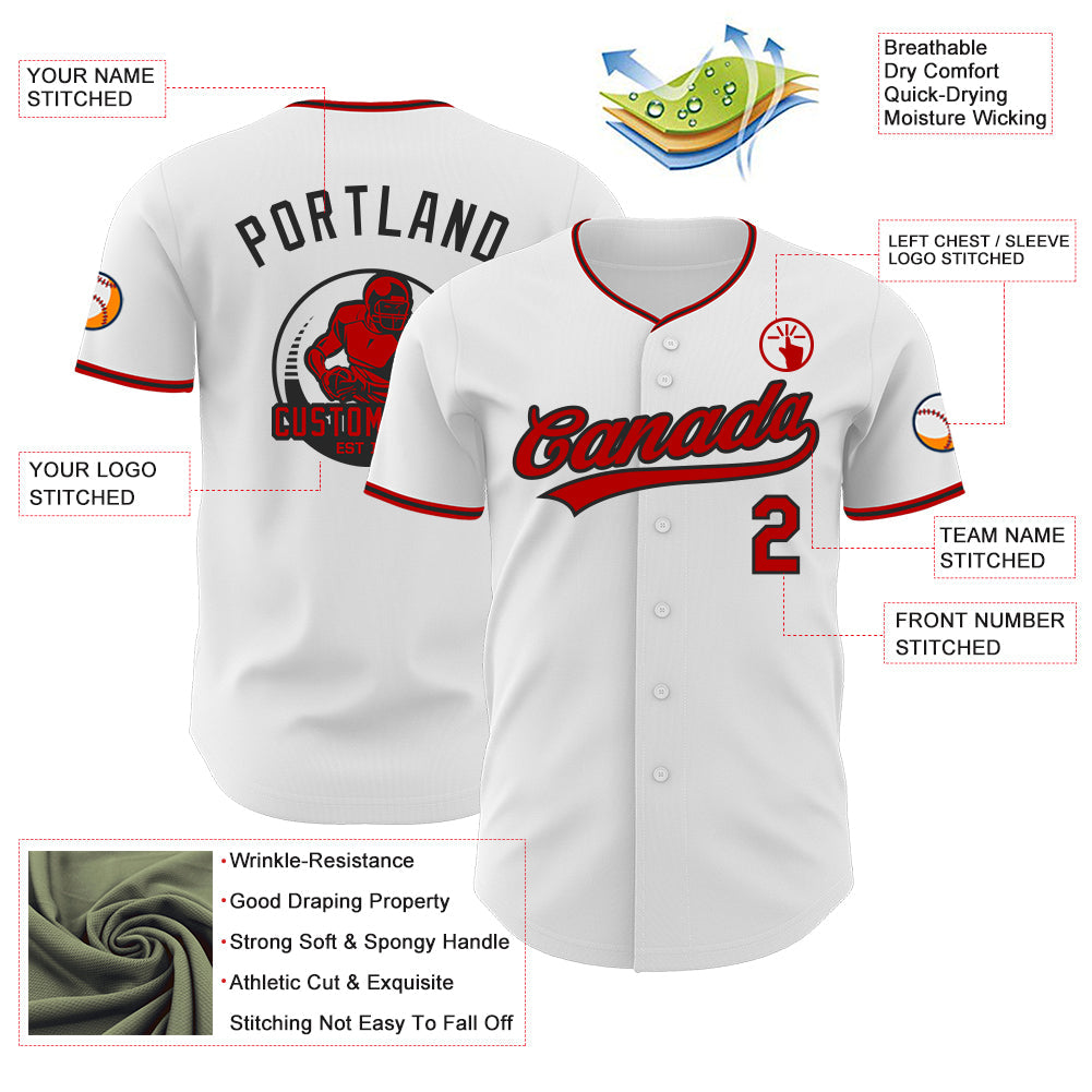 Custom White Red-Black Authentic Baseball Jersey