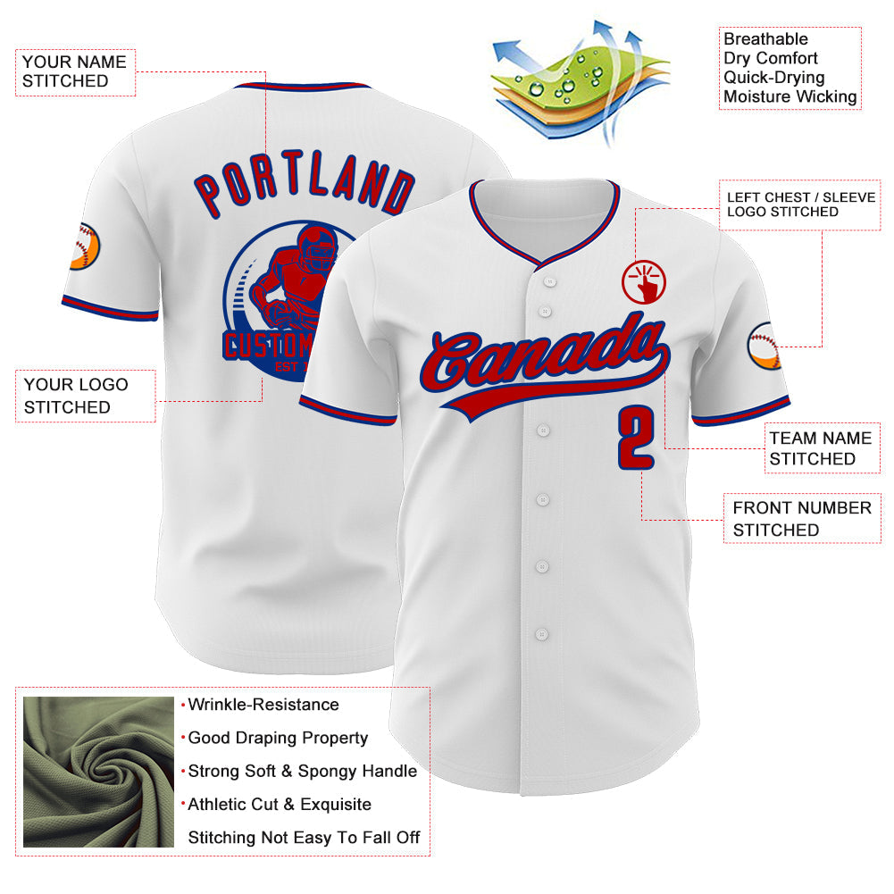 Custom White Red-Royal Authentic Baseball Jersey