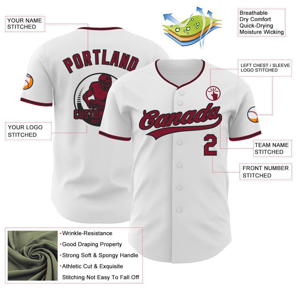 Custom White Crimson-Black Authentic Baseball Jersey