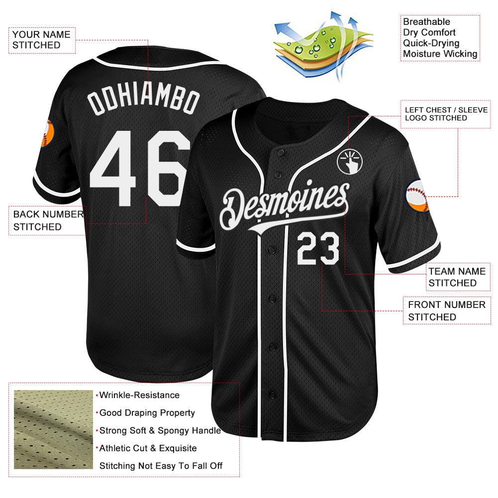 Custom Black White Mesh Authentic Throwback Baseball Jersey