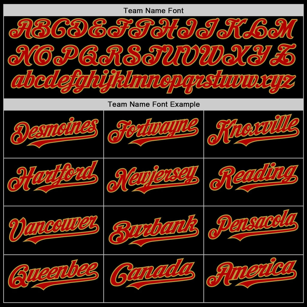 Custom Black Red-Old Gold Mesh Authentic Throwback Baseball Jersey