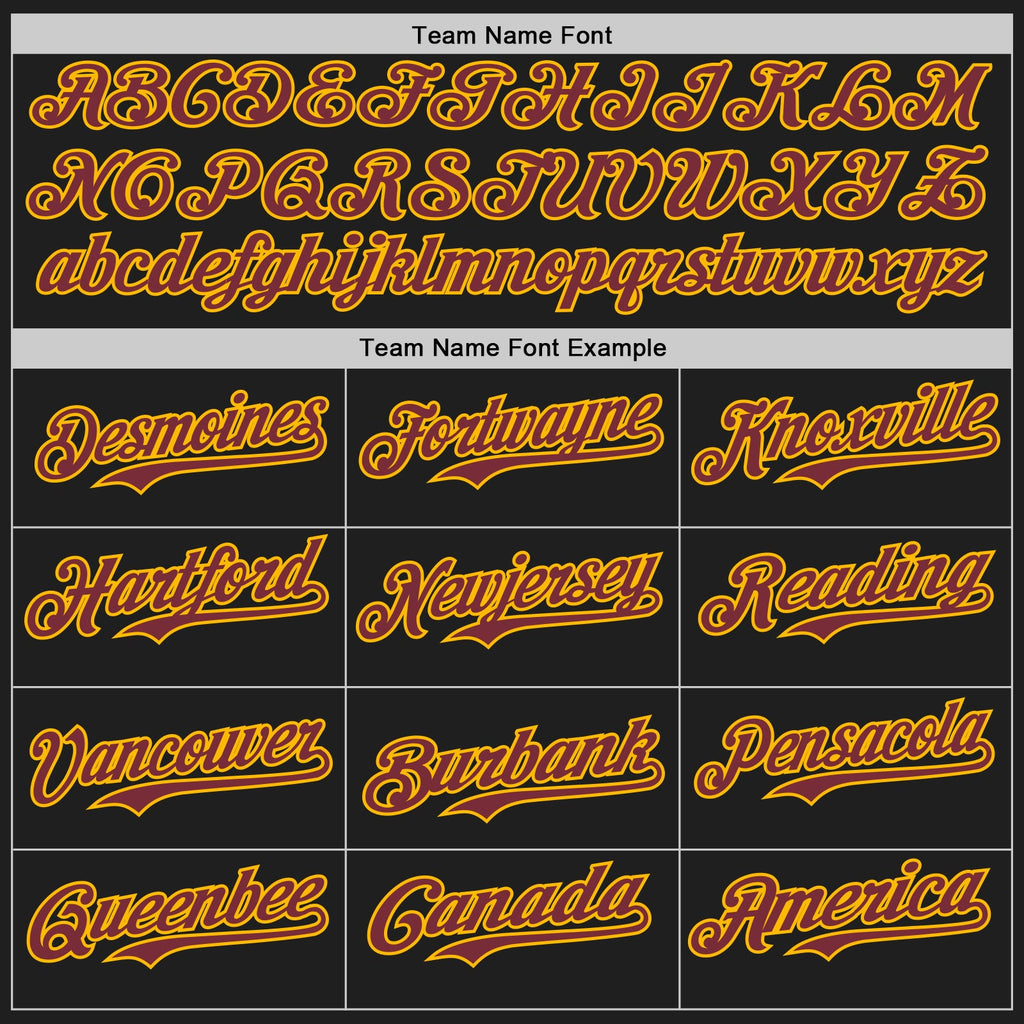 Custom Black Burgundy-Gold Authentic Baseball Jersey