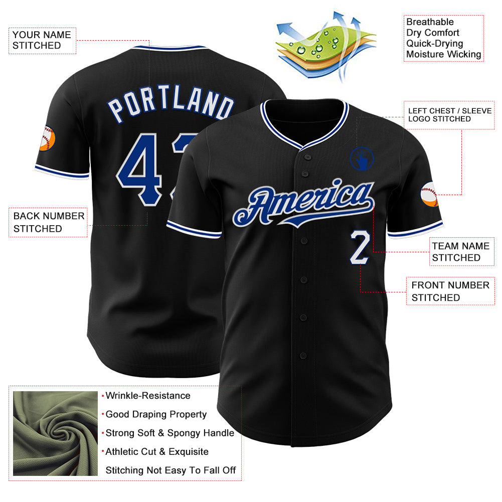 Custom Black Royal-White Authentic Baseball Jersey
