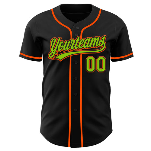 Custom Black Neon Green-Orange Authentic Baseball Jersey