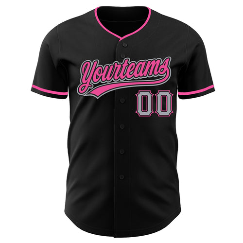 Custom Black Gray-Pink Authentic Baseball Jersey