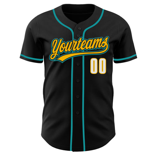 Custom Black Gold Teal-White Authentic Baseball Jersey