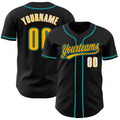 Custom Black Gold Teal-White Authentic Baseball Jersey